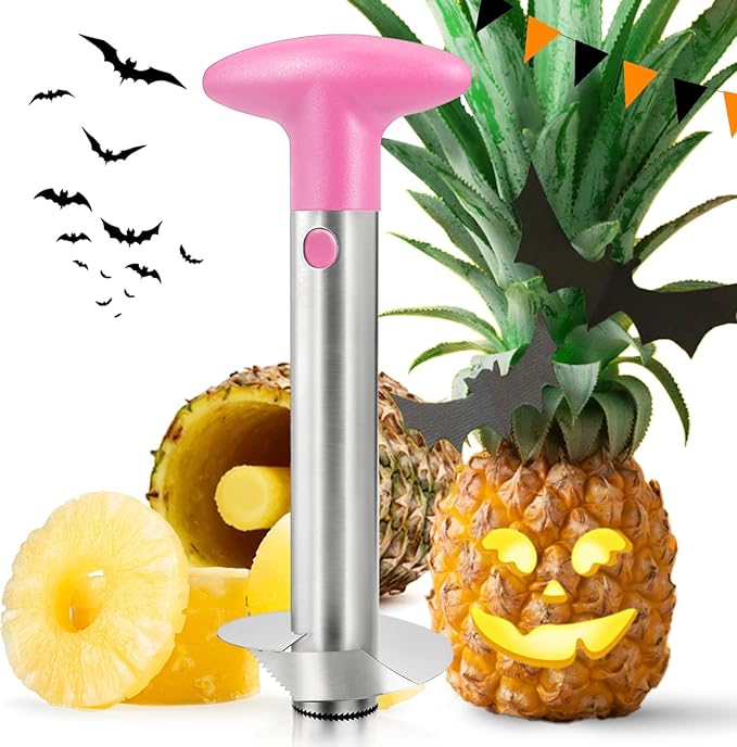 Pineapple Corer, [Upgraded, Reinforced, Thicker Blade] Newness Premium Pineapple Corer Remover, Stainless Steel Pineapple Core Tool for Home & Kitchen with Sharp Blade for Diced Fruit Ring (Pink)
