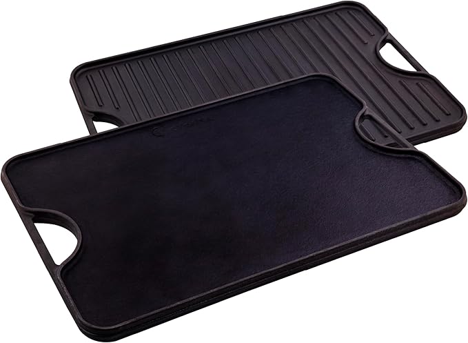 Victoria 20-by-14-Inch Rectangular Cast Iron Griddle, Preseasoned Reversible Griddle