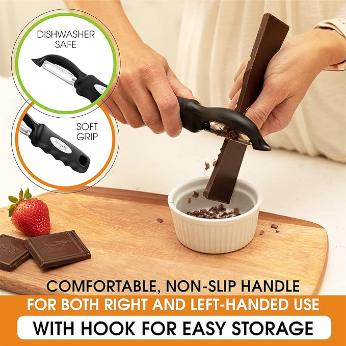 Spring Chef Professional Box Grater, Large & Premium Swivel Vegetable Peeler, Black - 2 Product Bundle