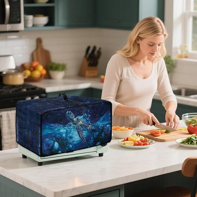 Starry Sky Ocean Turtle Print Toaster Oven Dust-proof Cover, Heat-resistant Anti Fingerprint Microwave Oven Cover, Compatible with Most Small Appliance (Small-14.5 * 18.46 * 9 inches)