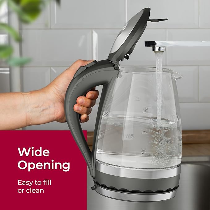MuellerLiving Glass Kettle 1.5L 1500W LED Light Electric Tea Kettle Automatic Shut-Off with SpeedBoil Tech and Boil-Dry Protection