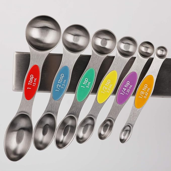 Magnetic Measuring Spoons Set Stainless Steel Stackable Dual Sided Teaspoons and Tablespoons for Measuring Dry and Liquid Ingredients Set of 6