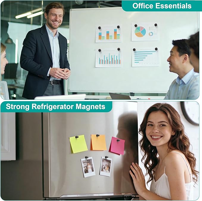 Tiergrade Metallic Magnets, Refrigerator Magnets, 24 Pack Black Magnetic Push Pins, Strong Fridge Magnets, Multi-use Whiteboard Magnets Perfect for Kitchen Office Classroom