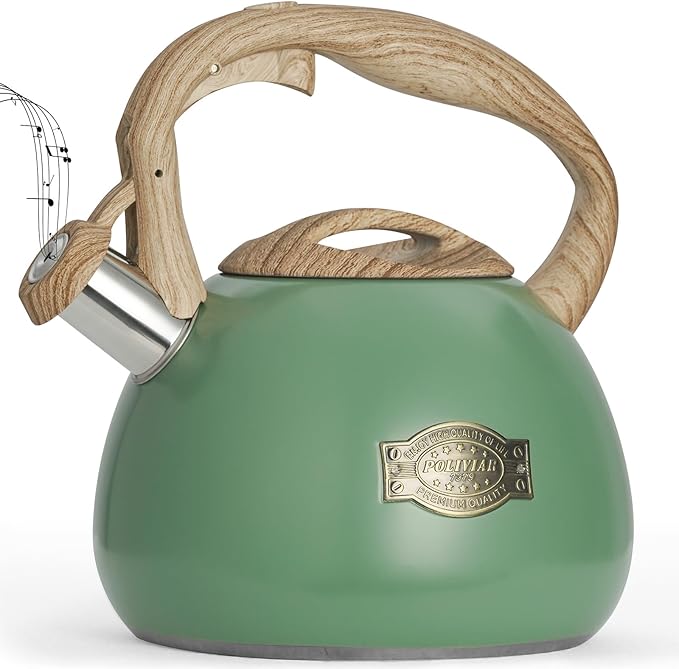 POLIVIAR Tea Kettle, 2.7 Quart Stovetop Tea Kettle, Audible Whistling Teapot, Food Grade Stainless Steel for Anti-Rust, Anti Hot Handle, Suitable for All Heat Sources (JX2022-MN30)