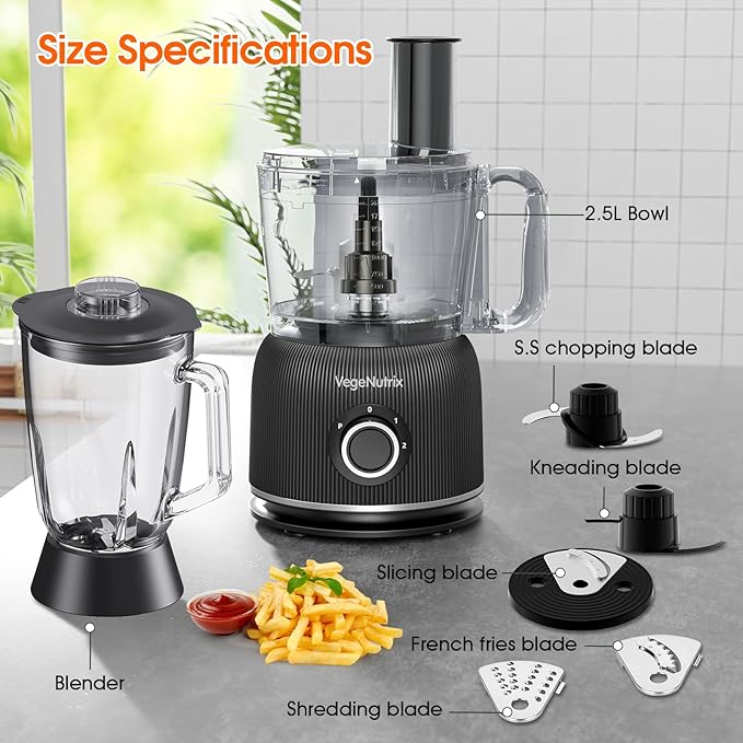 Food Processor and Blender Combo, 88 oz Food Chopper for Meat, Vegetable and Dough, 70 oz 700W Glass Jar Blender with 2 Speeds and Pulse for Smoothie, Nutrient Extractions, and More