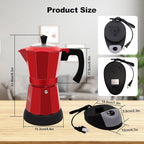 Electric Aluminum Moka Pot 5-6 Cup 270ml Espresso Maker with Detachable Base Ideal Coffee Makers for Home MochaPot Italian and Cuban Café Coffeemaker Espressomaker CoffeePot Red