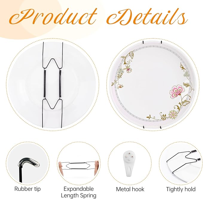 Plate Hangers for The Wall, Suitable for 10-14 inch Decorative Plate, Stainless Steel Wire Plate Holder with Wall Hooks and Rubber tip Protectors, Plate Hangers for Displaying Plates, Platter, Black