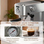 MEGAWISE Espresso Machine 20 Bar, Compact Stainless Steel Coffee Maker with Steam Milk Frother & Removable Tank for Cappuccino, Latte - Silver