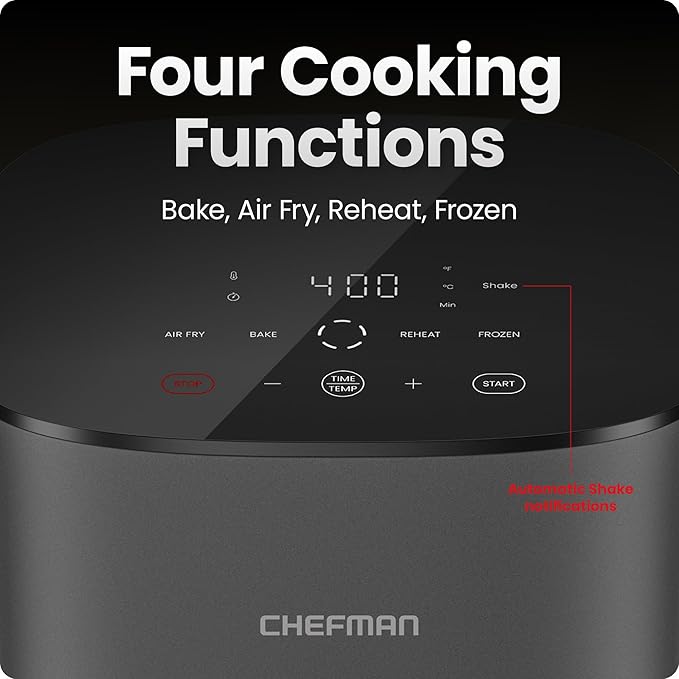 Chefman TurboX 4-in-1 Air Fryer, 5-Quart Airfryer for Extra Crispy Chicken, Fries, Wings, and More, Air Fry, Bake, Reheat, and Frozen Functions, Digital Touch Controls, Dishwasher Safe - Gray