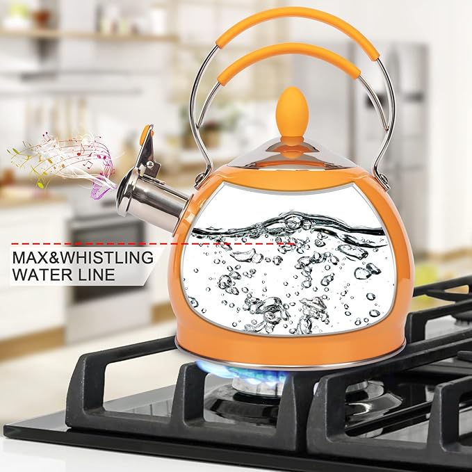 Whistling Tea Kettle Stainless Steel Teapot, Teakettle for Stovetop Induction Stove Top, Fast Boiling Heat Water Tea Pot 2.6 Quart