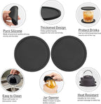 2 Pack Silicone Coasters for Drinks, Round Black Coaster with Deep Tray Grooved Design Cup Mat, Washable Heat Resistant Durable Non-Slip Coasters for Coffee Table Wooden Desk Kitchen Bar