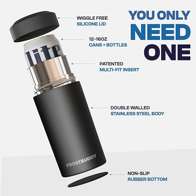 Frost Buddy Universal Buddy Can Cooler - Fits All - For Regular 12 & 16 oz or Slim-Size Bottles - Insulated Double-Walled Stainless Steel (Emerald Elegance)