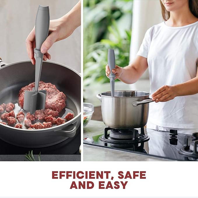 2 Pcs Meat Chopper, Hamburger Grinder, Premium Heat Resistant Smasher for Ground Beef, Burger Grinder Nylon Potato Mix Tool-Black-Grey