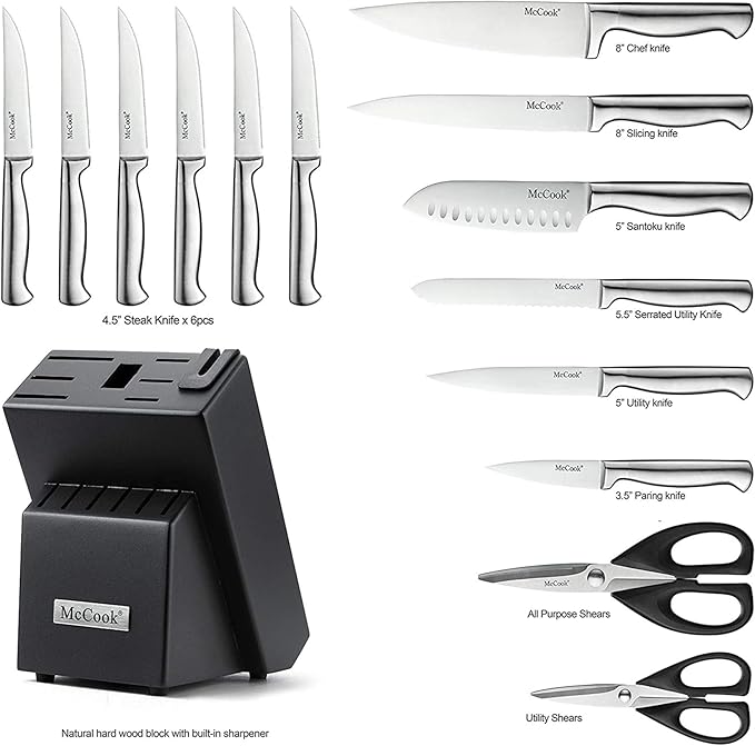 McCook® Knife Sets, German Stainless Steel Knife Block Sets with Built-in Sharpener