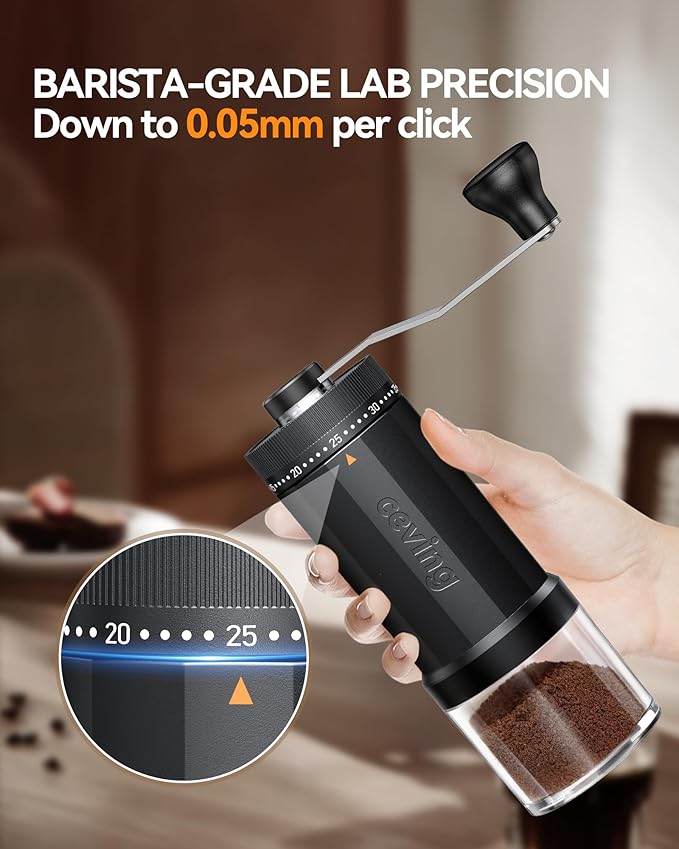 World's First 60g Large Capacity Manual Coffee Grinder, Portable Hand Coffee Bean Mill with 40 Adjustable Settings, Stainless steel Burr Grinder for Espresso, Pour Over, Camping, Travel, Gift, etc