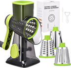 Rotary Cheese Grater with Handle Kitchen Shredder Slicer Grater Slicer Ice Shaver Cheese Vegetable Nuts Potato Zucchini Chocolate 3 Interchangeable Blades (Green TSP)