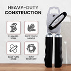 Zulay Kitchen Heavy Duty Stainless Steel Can Opener Manual with Bottle Opener - Rust Proof Manual Can Opener With Turn Knob & Comfy Soft Grip Handles - Black