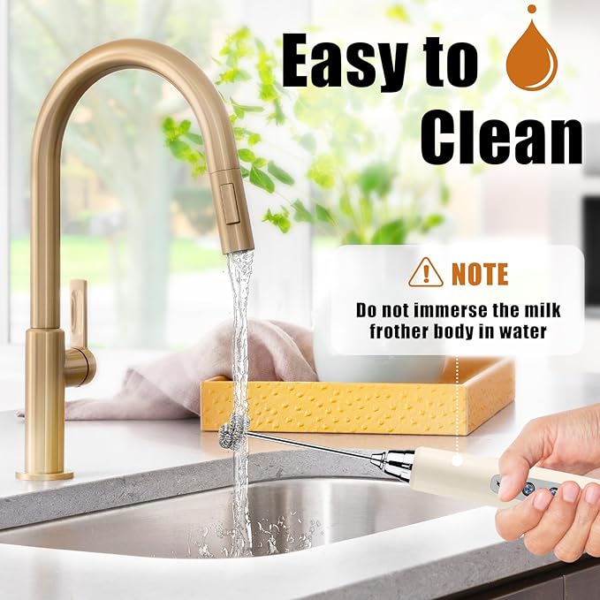 Nahida Beige Milk Frother Wand for Coffee, Frother Handheld Rechargeable Electric Whisk with 3 Heads 3 Speeds Drink Mixer Coffee Frother Foam Maker For Latte, Cappuccino, Hot Chocolate, Egg