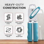 Zulay Kitchen Heavy Duty Stainless Steel Can Opener Manual with Bottle Opener - Rust Proof Manual Can Opener With Turn Knob & Comfy Soft Grip Handles - Dusty Blue