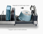 Joseph Joseph Extend Max Steel Expanding Dish Drying Rack, high Capacity for Large Items, Cutlery and Knife Holder, Swivel Draining Spout, Stainless Steel