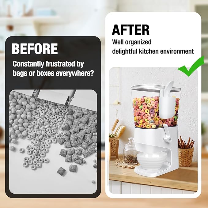 Cereal Dispenser Countertop With Bowls and Spoons Cereal Containers Storage for Pantry Snack Organizer Dry Food Storage Container with Lid for Kitchen Organization Oatmeal Nut Granola（1pcs White）