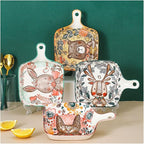 Ceramic Baking Pan, Forest Animals Pattern Tableware With Handle Salad Bowl Au Gratin Dish(Rabbit A rectangular)