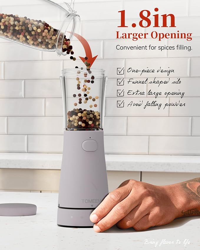 Electric Salt and Pepper Grinder Set with Storage Base, Stainless Steel Rechargeable Salt and Pepper Grinder Set with 4.5 oz Large Capacity, 1.8" Wide Mouth, Adjustable Coarseness, Ideal for Kitchen