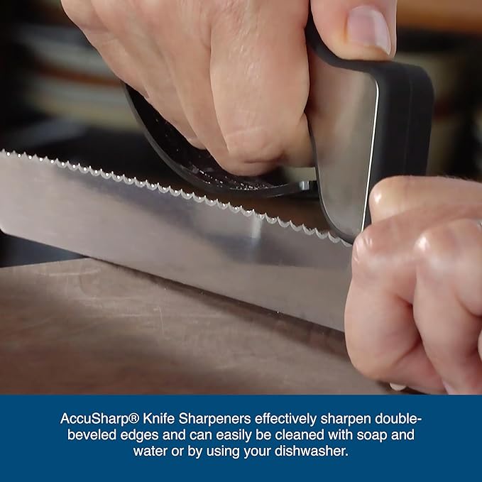 AccuSharp Knife Sharpener, Ergonomic Comfortable Handle, Compact & Easy to Use, Restore and Hone Straight & Serrated Knives, White & Black