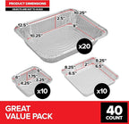 Stock Your Home (Set of 40) Aluminum Pans Disposable, (20) 9x13, (10) 8x8, (10) 1-Lb Heavy Duty Foil Pans, Baking Tins, Cooking Trays, Large and Small Catering Food Containers for Roasting, Serving