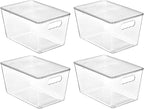 Vtopmart 4 Pack Clear Stackable Storage Bins with Lids, Large Plastic Containers with Handle for Pantry Organizer and Storage,Perfect for Kitchen,Fridge,Cabinet, Closet,Bathroom Organization