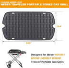 Cast Iron Grill Griddle for Weber 9010001 9011701 9013001 9020001 9030001 Traveler Portable Grill Accessories, Reversible Full Size Cooking Plate with Carry Bag