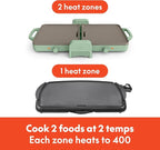 Bella 10"x 20" Ceramic Fold-n-Store Dual Temp Griddle, Fits-anywhere™ Kitchenware, EverGood Ceramic Nonstick Coating, 2 Temperature Zones up to 400°F, Dishwasher Safe Drip Tray, 1500 Watt, Seaglass