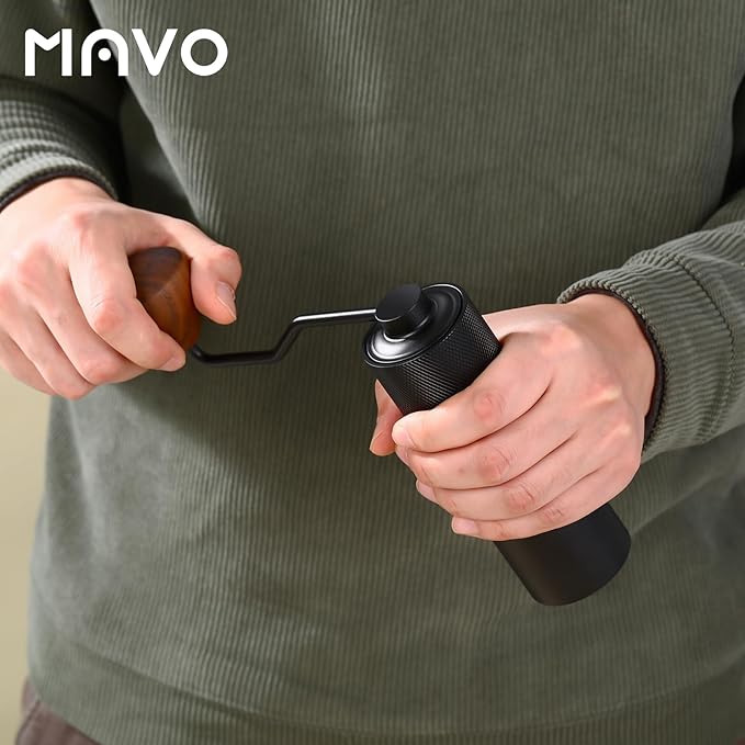 MAVO Manual Coffee Grinder, Wizard Hand Coffee Grinder, Capacity 25g with CNC Stainless Steel Pentagon Conical Burr, Adjustable Setting, Burr Coffee Bean Grinder for French Press, Pour Over, Silver