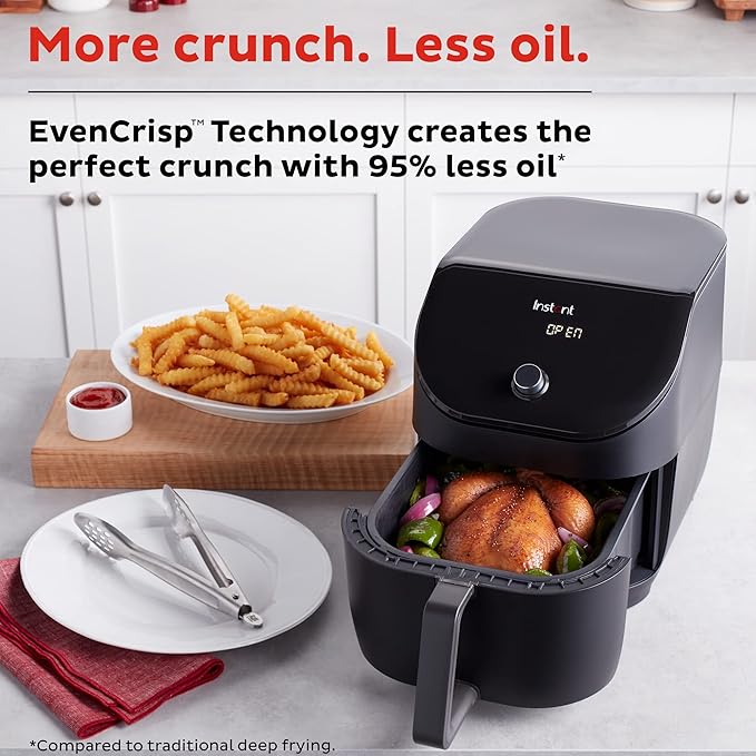 Instant Pot Vortex Slim XL 6QT Air Fryer that Crisps, Roasts, Reheats, Bakes, Broils & is Quiet, Space Saving, Nonstick, Dishwasher-Safe, 100+ In-App Recipes, from the Makers of Instant Pot, Black