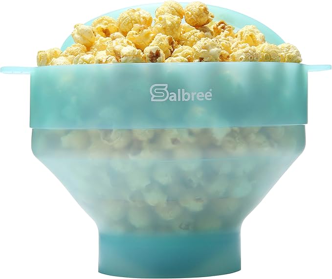 The Original Salbree Collapsible Silicone Microwave Popcorn Popper Maker Machine, Microwavable Bowl Holds 16 Cups, Uses Hot Air and Oil Always Optional - The Most Colors Available (Transparent Mint)
