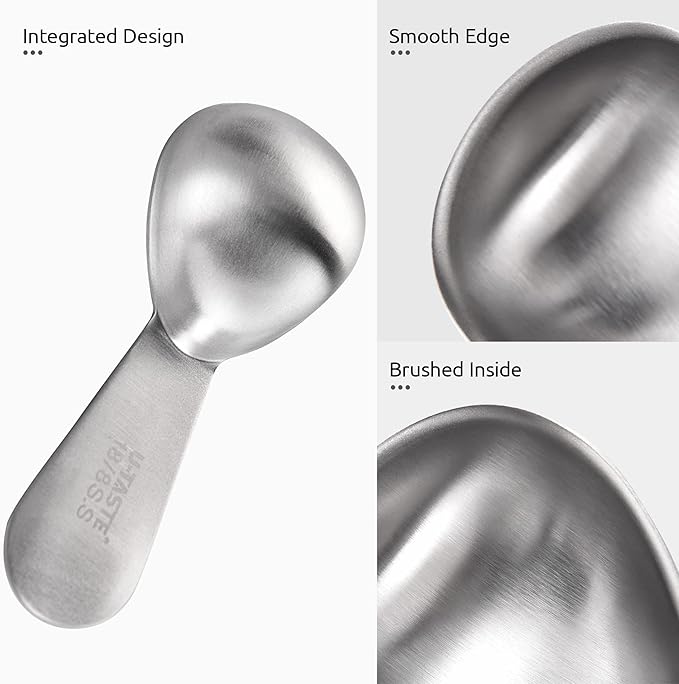 18/8 Stainless Steel Coffee Scoop: U-Taste 1 Tablespoon Metal Measuring Spoon, Short Handled Measure Scooper for Ground Coffee, Bean, Espresso, Powder, for Canister (Silver, 1Tbsp/15ml)