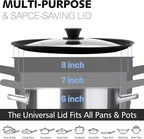 Anaeat Silicone Universal Lid for Pots, Pans and Skillets - Tempered Glass Covered with Heat Resistant Silicone Rim Fits 6", 7" and 8" Diameter Cookware -Easy to Use Replacement Frying Pan Cover