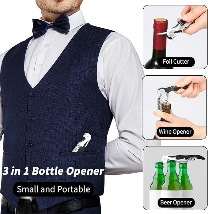4 PCS Waiter Corkscrew Wine Opener,Upgraded Heavy Duty Wine Keys,Stainless Steel Double Hinged Wine Key for Serves,Bartenders(Black)