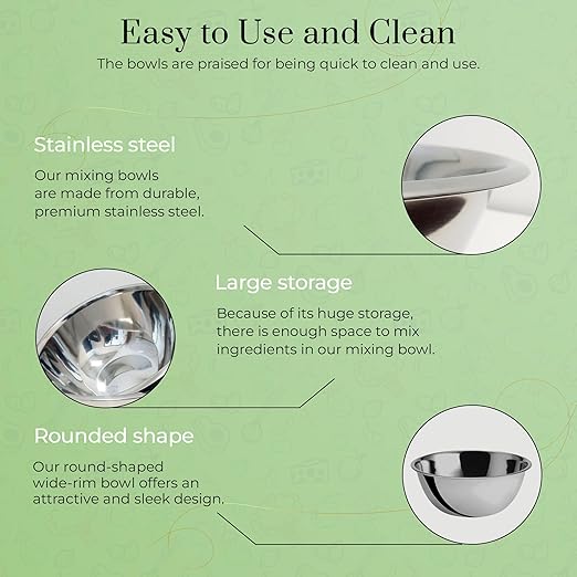 OCS Parts 8 Quart Mixing Bowl | 13.25-Inch Stainless Steel Professional Grade Flat Base Mixing Bowls for Home and Commercial Kitchens