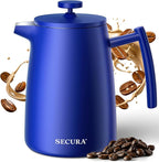 Secura 50oz French Press Coffee Maker – 304 Stainless Steel, Insulated Coffee Press with Extra Filter, Blue