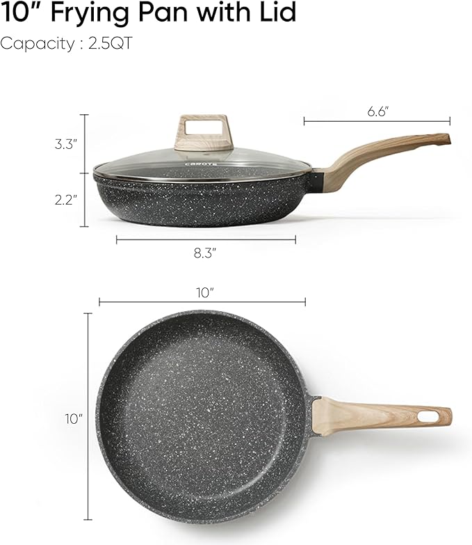 CAROTE Non Stick Frying Pan Skillet, Nonstick Granite Fry Pan with Glass Lid, Egg Pan Omelet Pans, Stone Cookware Chef's Pan, PFOA Free (Classic Granite, 10-Inch)