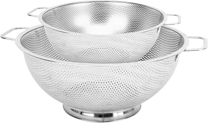 2PCS Colander for Kitchen, 3QT and 5QT, Stainless Steel Colander Strainer with Handle for Fruits Vegetables Cooking Food, Dishwasher Safe