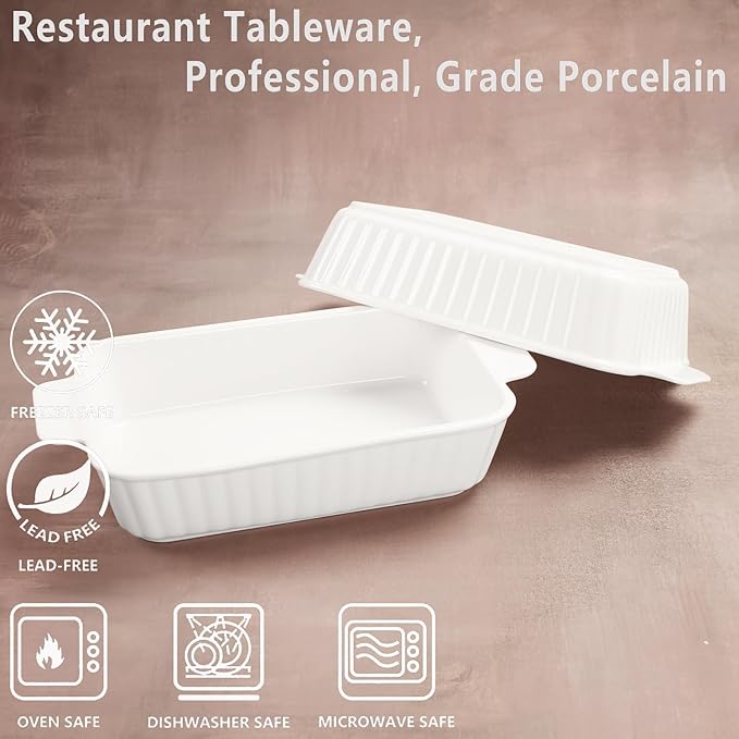 7" x 4.5" Rectangular Au Gratin Baking Dishes, Set of 2, Porcelain Baking pan Oven Safe, Roasting Lasagna Pans, for Casserole Dish, Pie Plate, Baking, scalloped, potatoes, shepherds pie