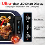 Smokeless Grill, CUSIMAX 1500W Indoor Grill, Electric Grill Griddle with LED Smart Display & Tempered Glass Lid, Portable Korean BBQ Grill, Non-stick Removable Grill & Griddle Plate