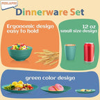 Wheat Straw Dinnerware Sets 40 PCS Unbreakable Dishes Set for Kitchen, Outdoor, Camping Dishes Plates and Bowls Sets with Cups, Dessert Plates, Dishwasher & Microwave Safe - Green