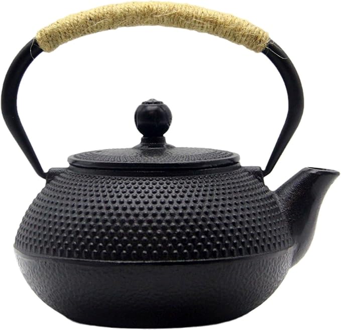 Japanese Tetsubin Cast Iron Teapot Tea Kettle pot with Stainless Steel Infuser for Stovetop Safe Coated with Enameled Interior (Black, 27.1oz)