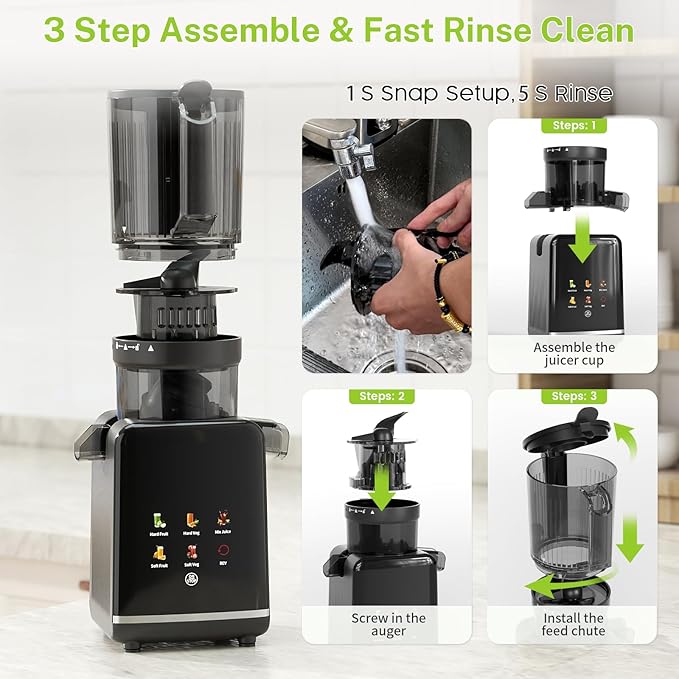 Kndko Cold Press Juicer, Juicer Machines with 4.35" Wide Feed Chute Juice Extractor Machine, Slow Masticating juicer for Whole Vegetables & Fruits, High Juice Yield, Easy to Operation & Clean
