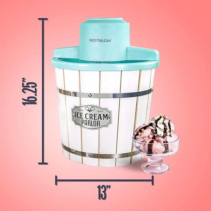 Nostalgia Electric Ice Cream Maker – Parlor Style, Old Fashioned Soft Serve Ice Cream Machine Makes Frozen Yogurt or Gelato in Minutes - Fun Kitchen Appliance – White - 4 Quart