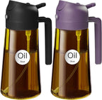 YARRAMATE 2Pcs 16oz/470ml Dark Brown Oil Sprayer for Cooking with Stickers, Food-grade Premium 2 in 1 Olive Oil Dispenser Bottle for Kitchen Gadgets, Air Fryer, Salad, Frying, BBQ (Black&Purple)