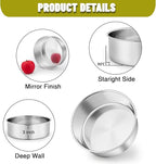 P&P CHEF 8 Inch Cake Pans Set, Round Baking Pan Stainless Steel Layer Birthday Wedding Cake Oven Pans, Non Toxic & Heavy Duty, Deep Side & Mirror Finish, Dishwasher Safe, (2Pcs)